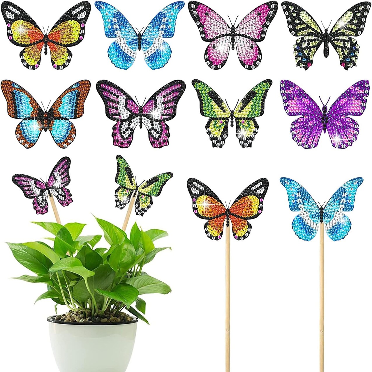 8 Pcs Butterfly Diamond Art Kits for Adults, Diamond Painting Kits for Outdoor Decor, Garden Porch Balcony Yard Decorations Arts and Crafts for Outside